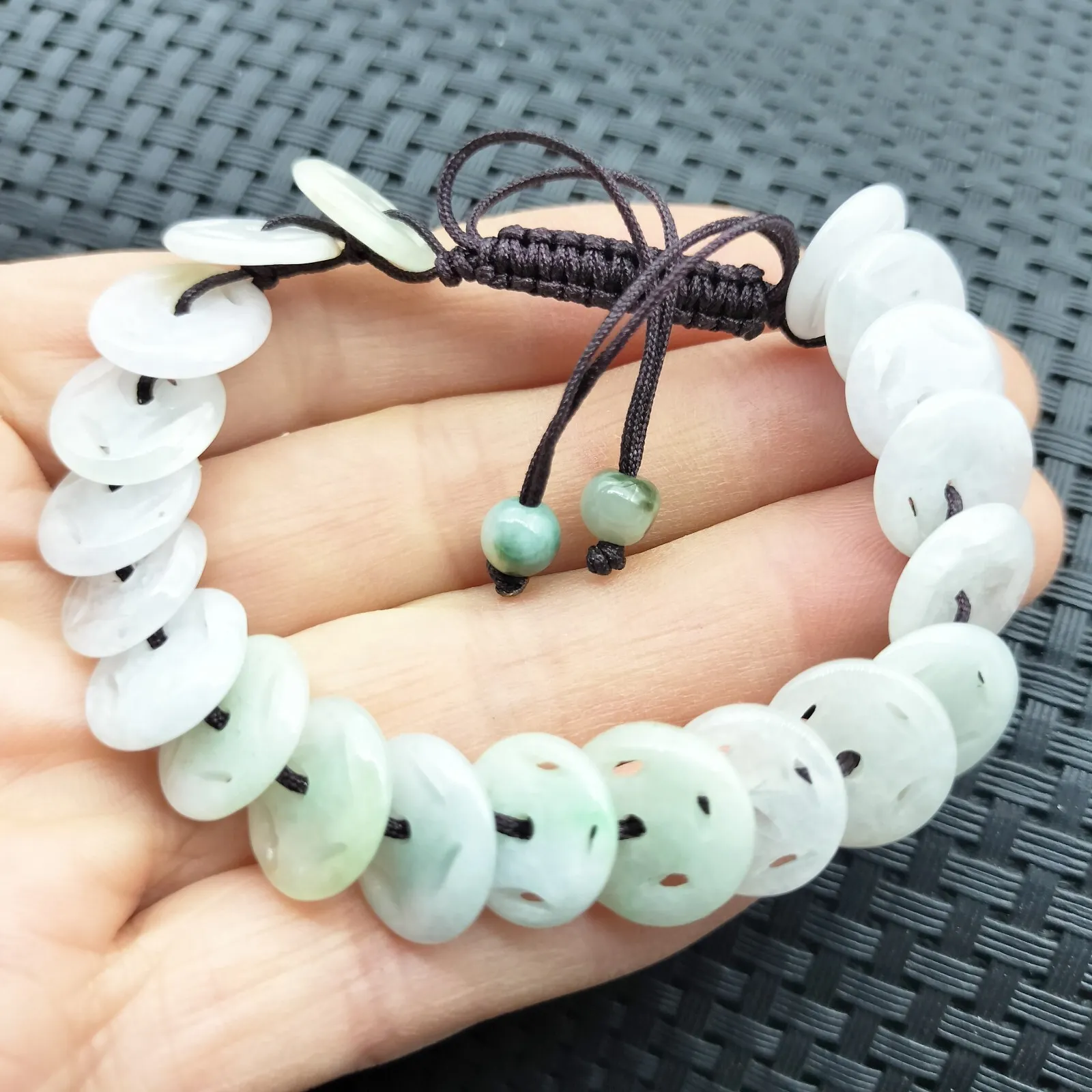 Certified Natural Type A Jade Jadeite Hand-Knitting Circle Coin Beads Bracelet - Image 4