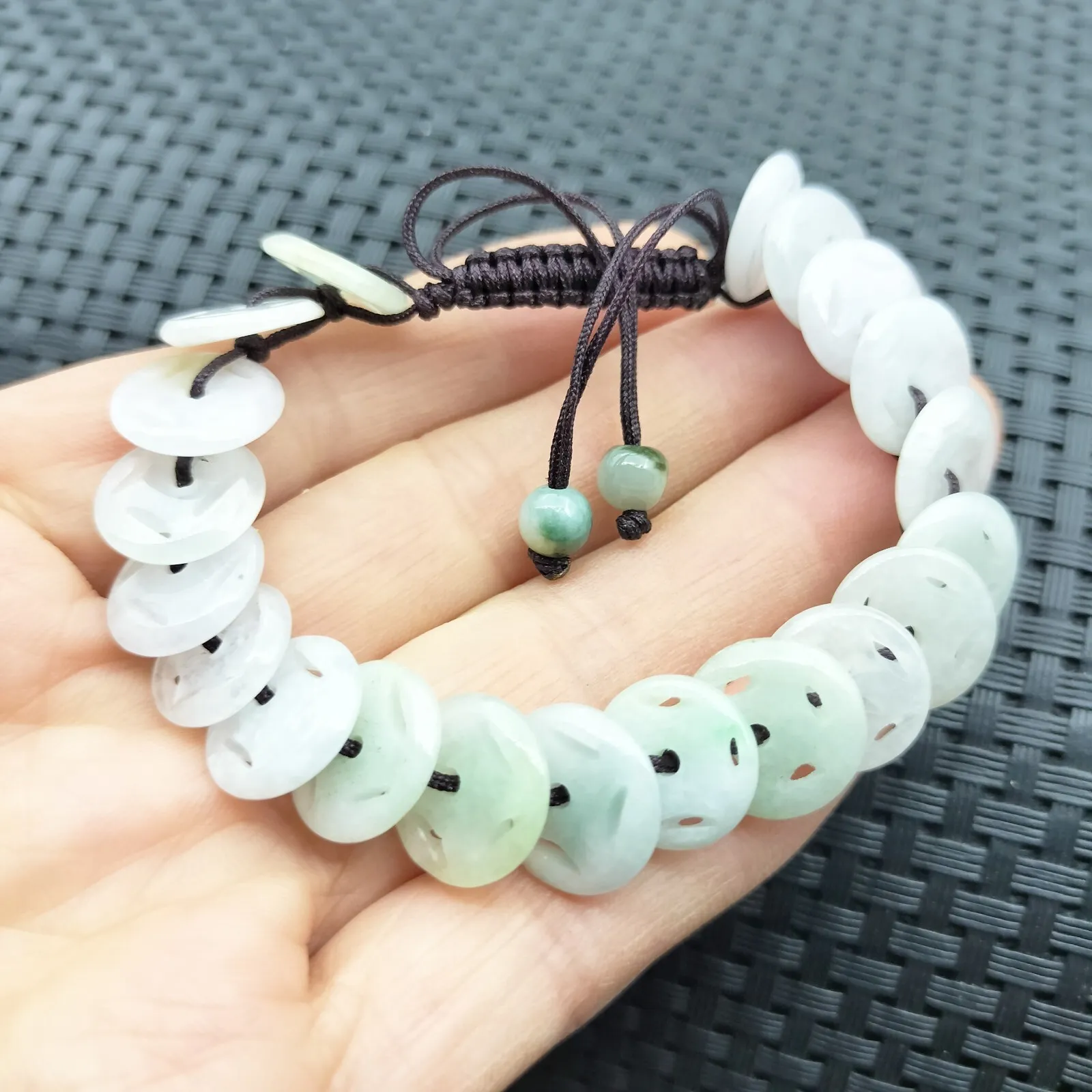 Certified Natural Type A Jade Jadeite Hand-Knitting Circle Coin Beads Bracelet - Image 5