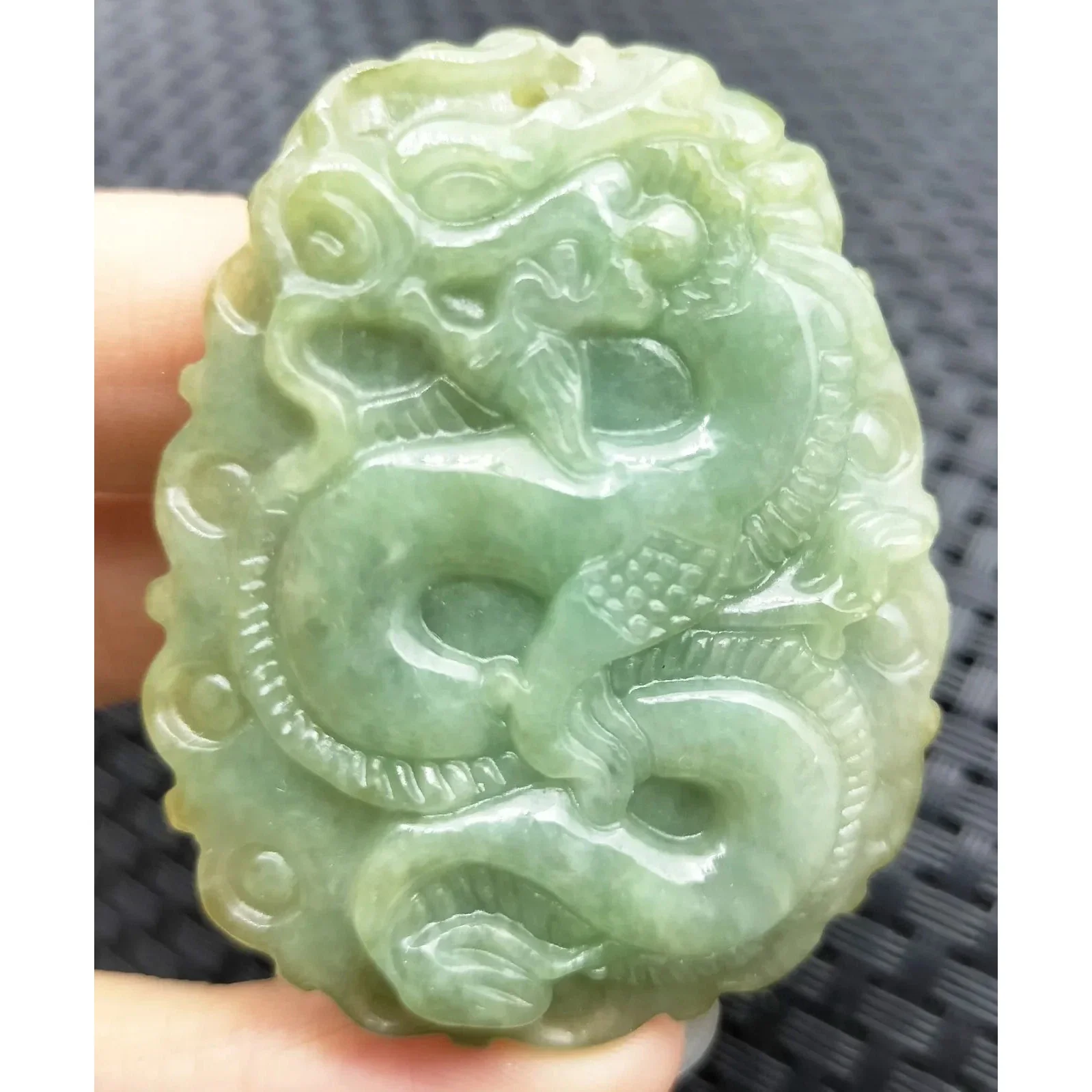 Certified Oily Green Natural Type A Jade Jadeite Carved Big Dragon Pendant Necklace - Image 2