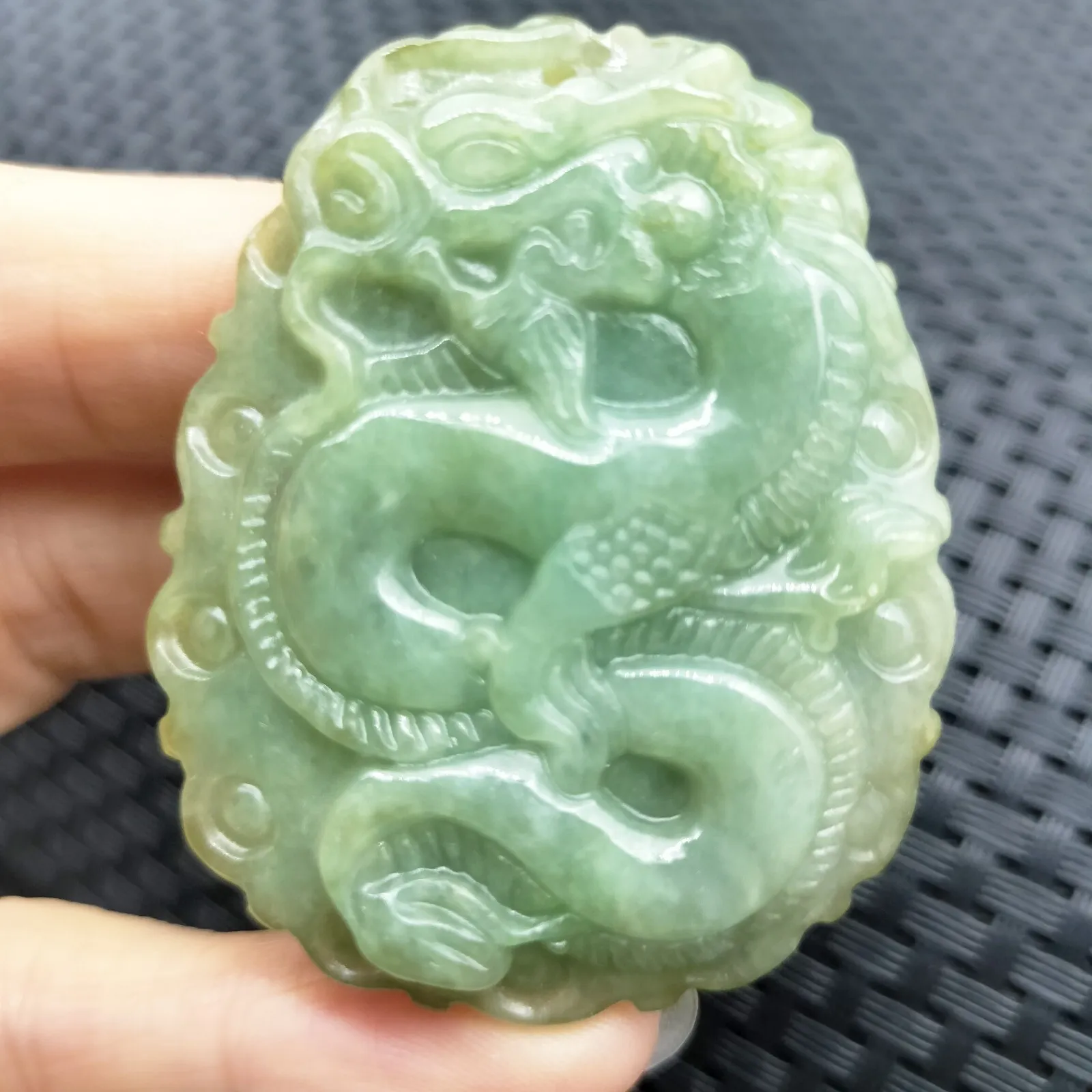 Certified Oily Green Natural Type A Jade Jadeite Carved Big Dragon Pendant Necklace - Image 3