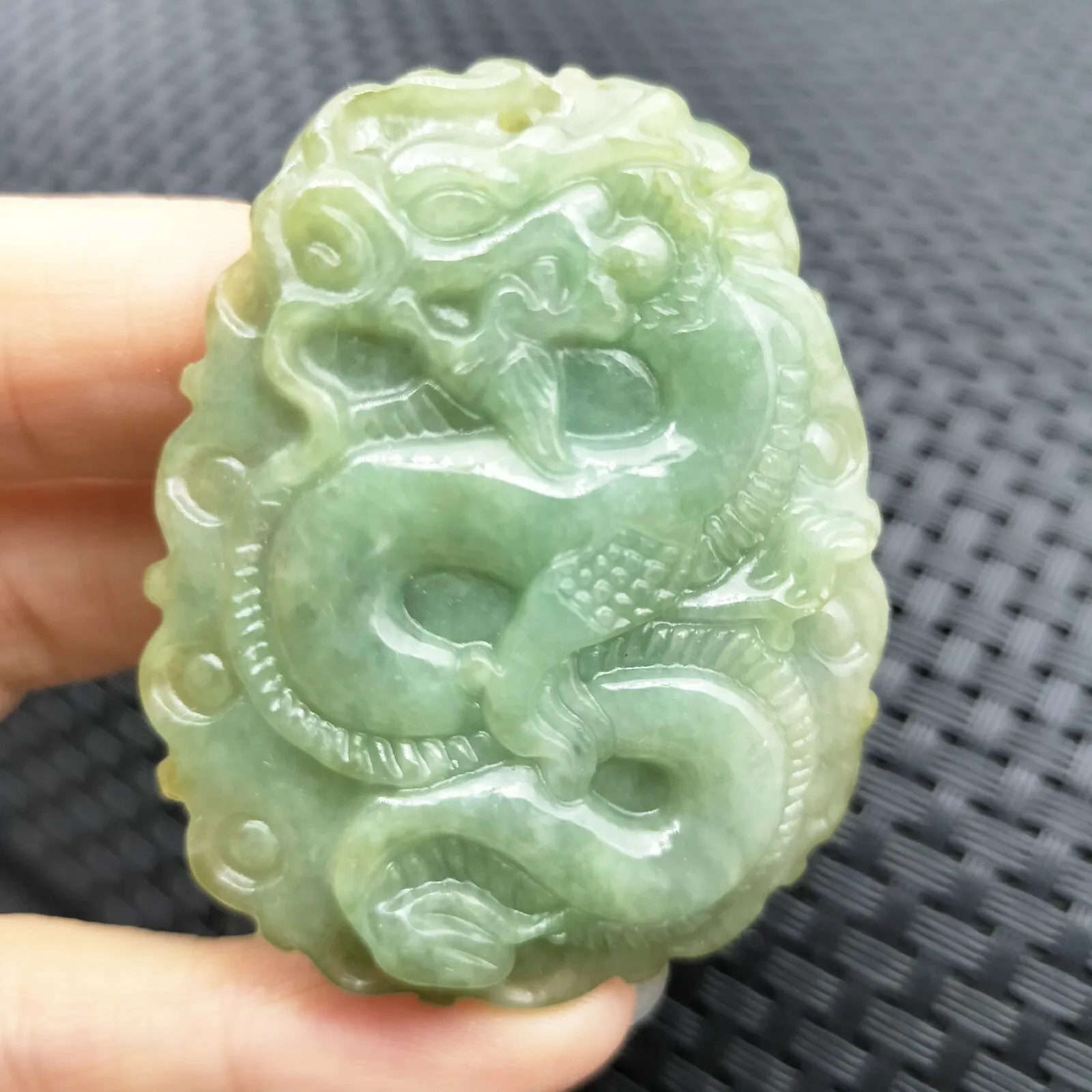 Certified Oily Green Natural Type A Jade Jadeite Carved Big Dragon Pendant Necklace - Image 4