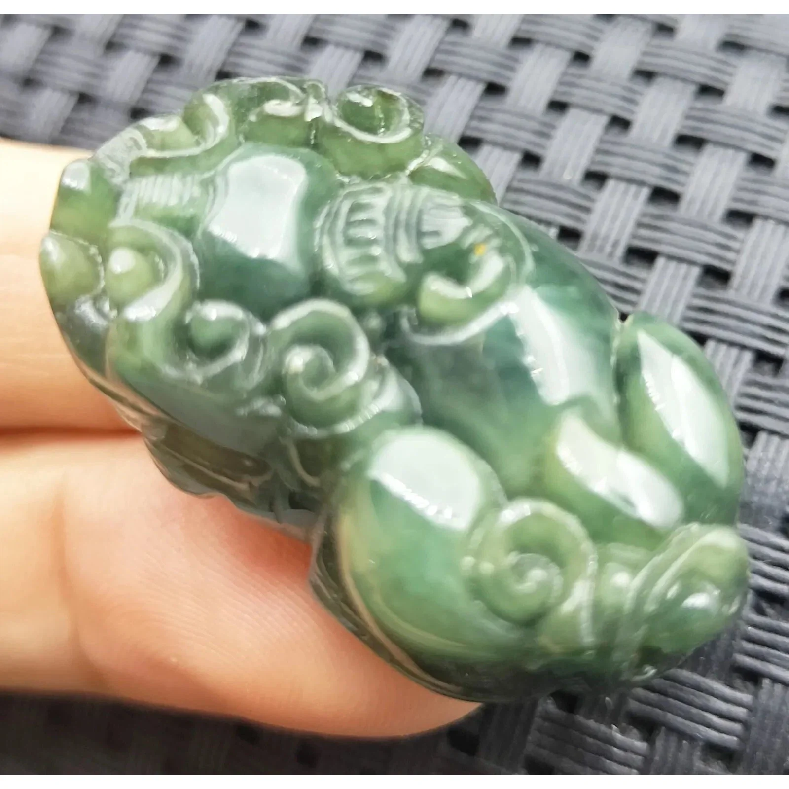 Certified Oily Green Natural Type A Jadeite Carved Dragon Pi Xiu Coin Pendant - Image 2