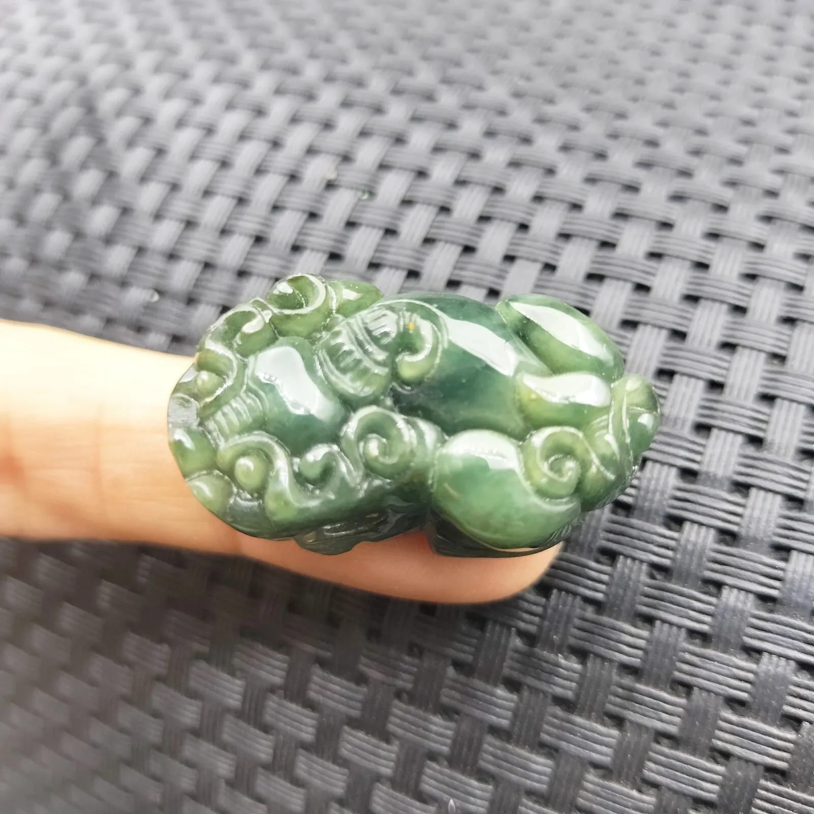Certified Oily Green Natural Type A Jadeite Carved Dragon Pi Xiu Coin Pendant - Image 4