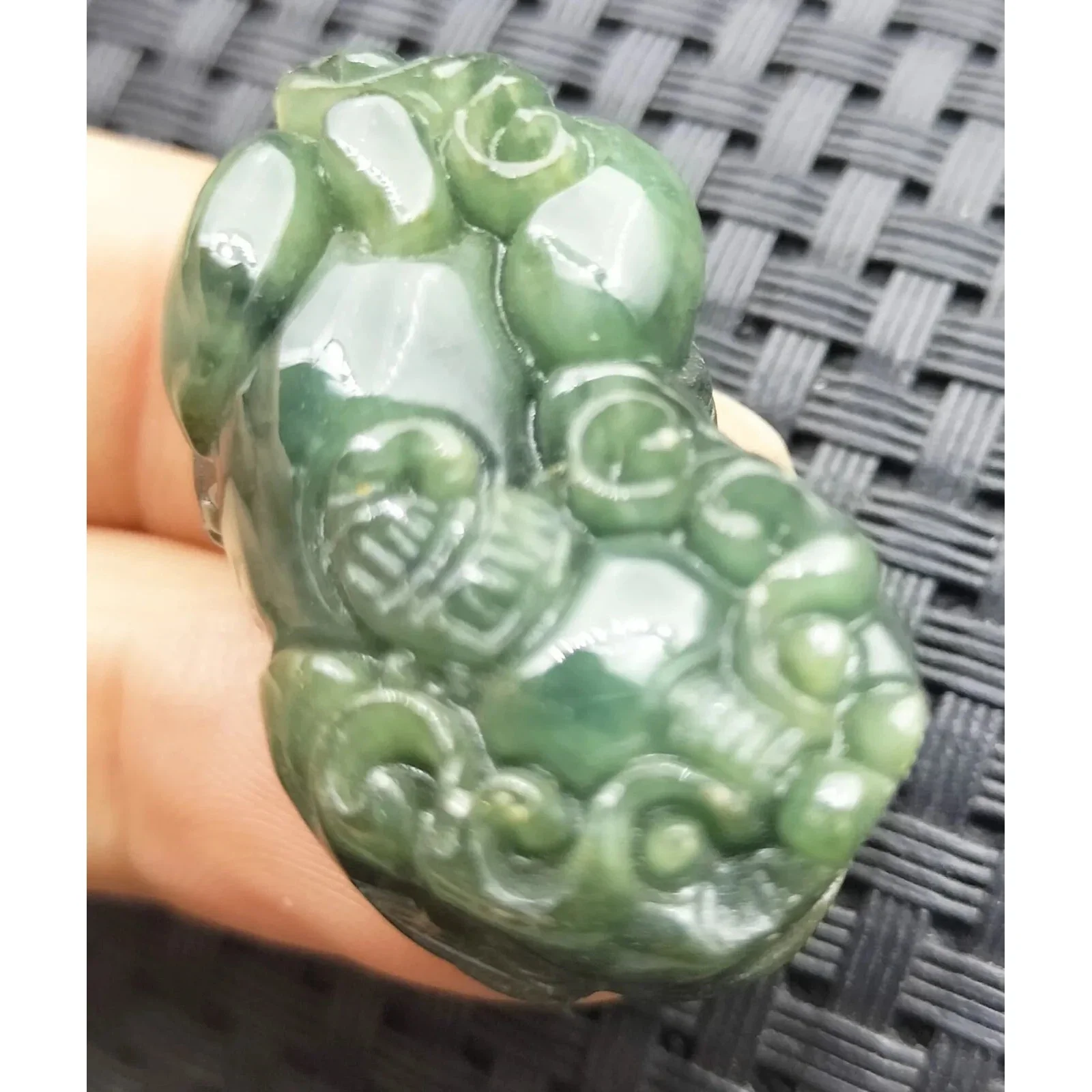 Certified Oily Green Natural Type A Jadeite Carved Dragon Pi Xiu Coin Pendant - Image 7