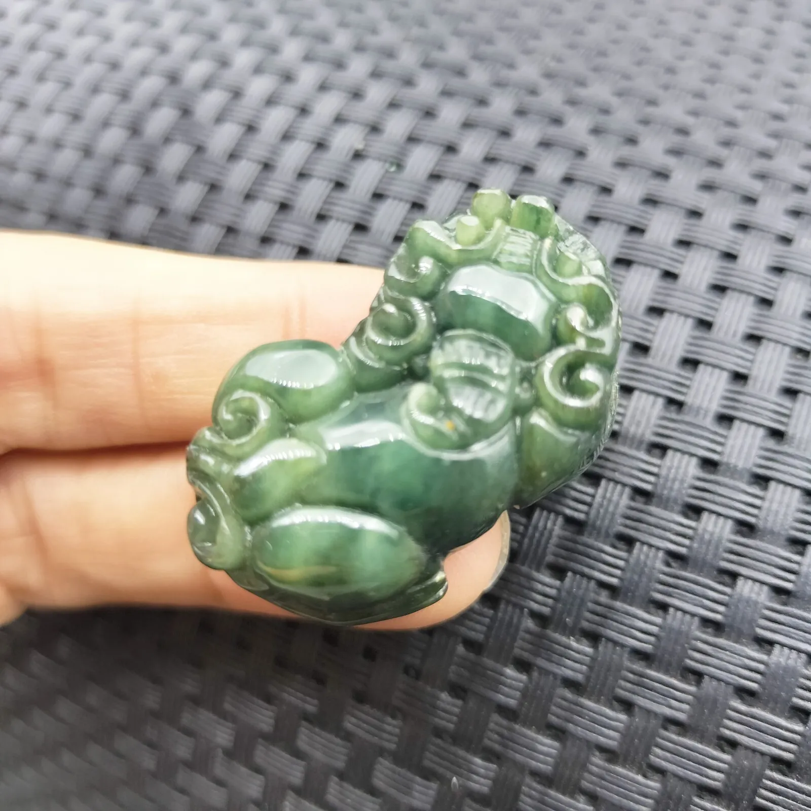 Certified Oily Green Natural Type A Jadeite Carved Dragon Pi Xiu Coin Pendant - Image 8