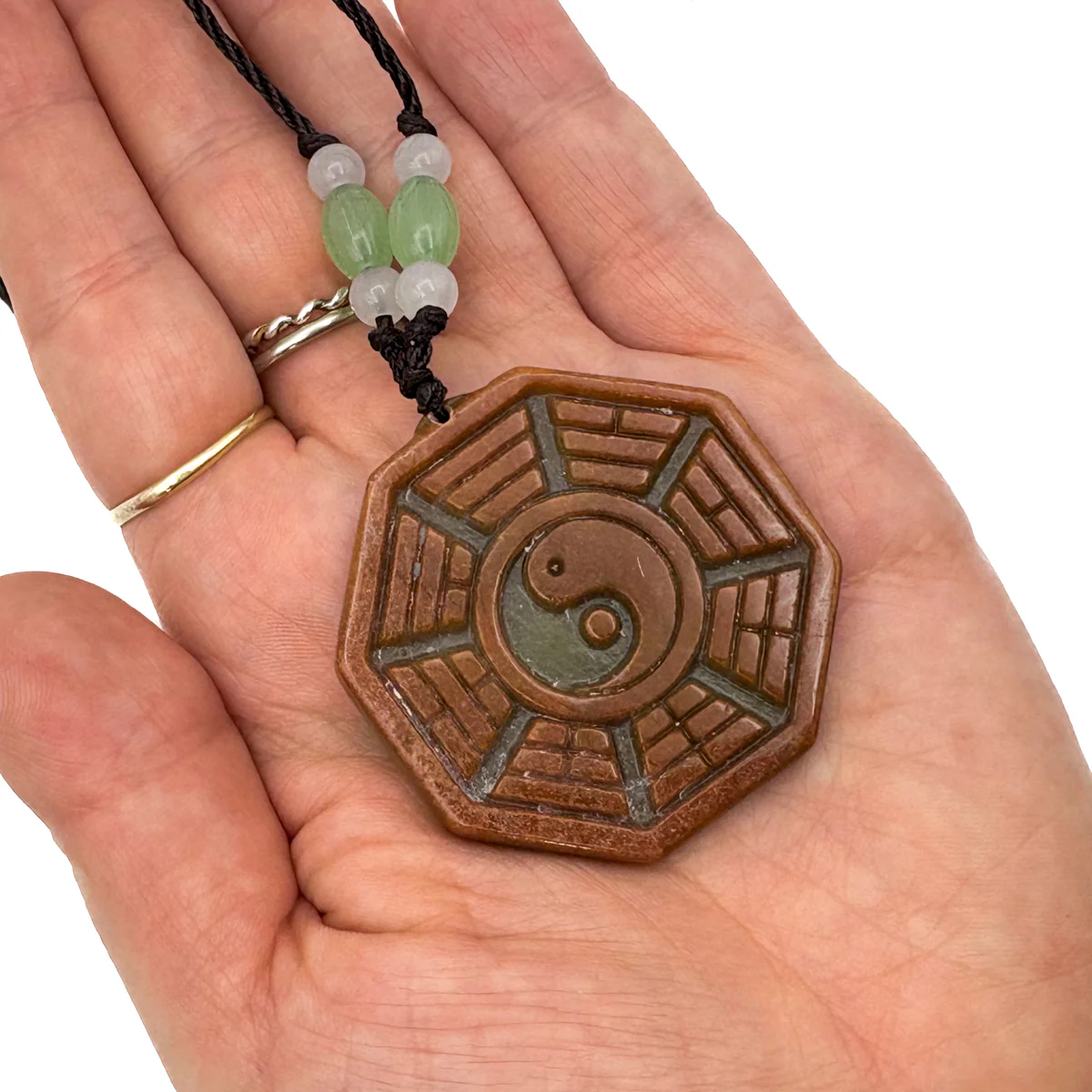 Certified Orange Green Natural A Jade Jadeite 8 Eight Diagram Feng Shui Pendant - Image 11