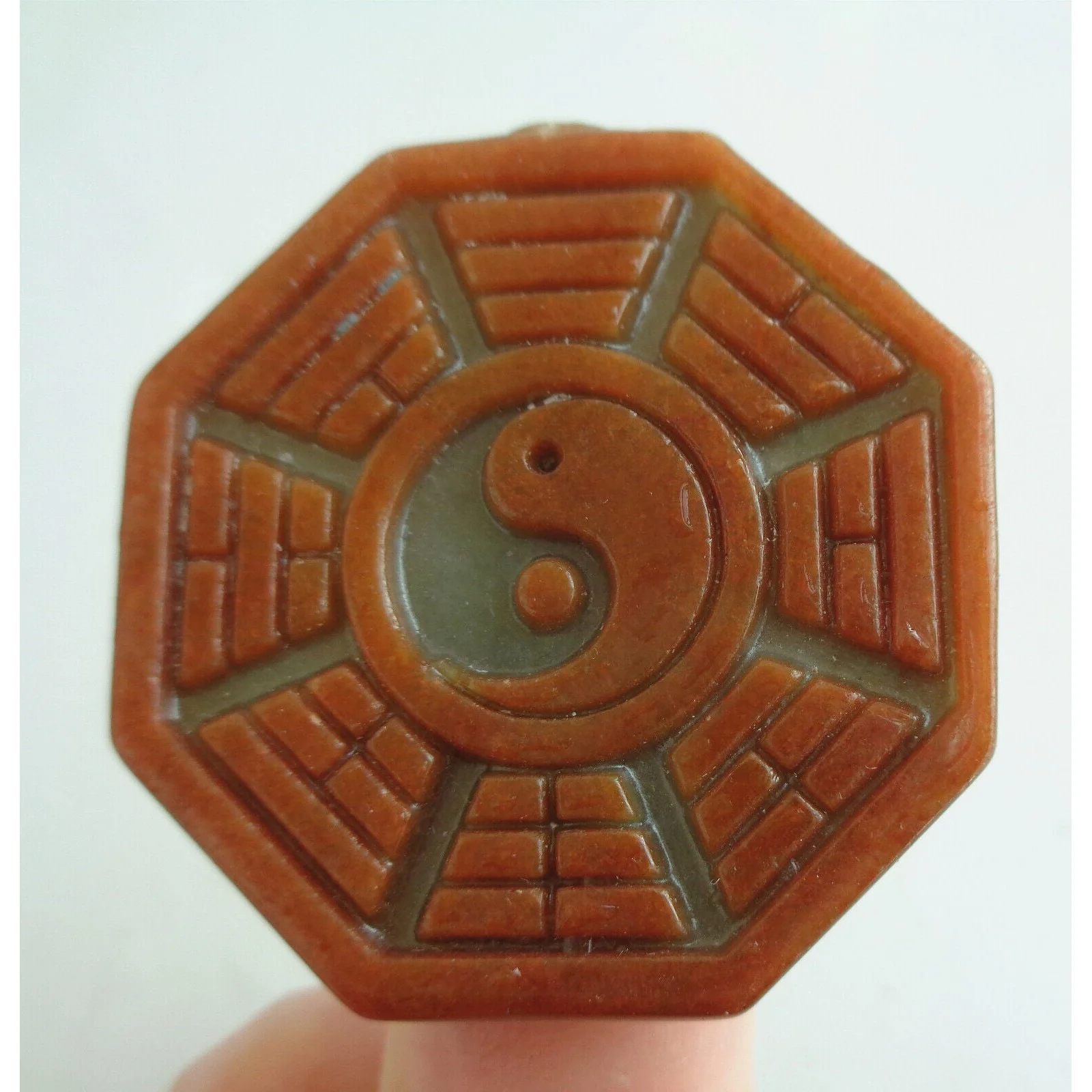 Certified Orange Green Natural A Jade Jadeite 8 Eight Diagram Feng Shui Pendant - Image 13
