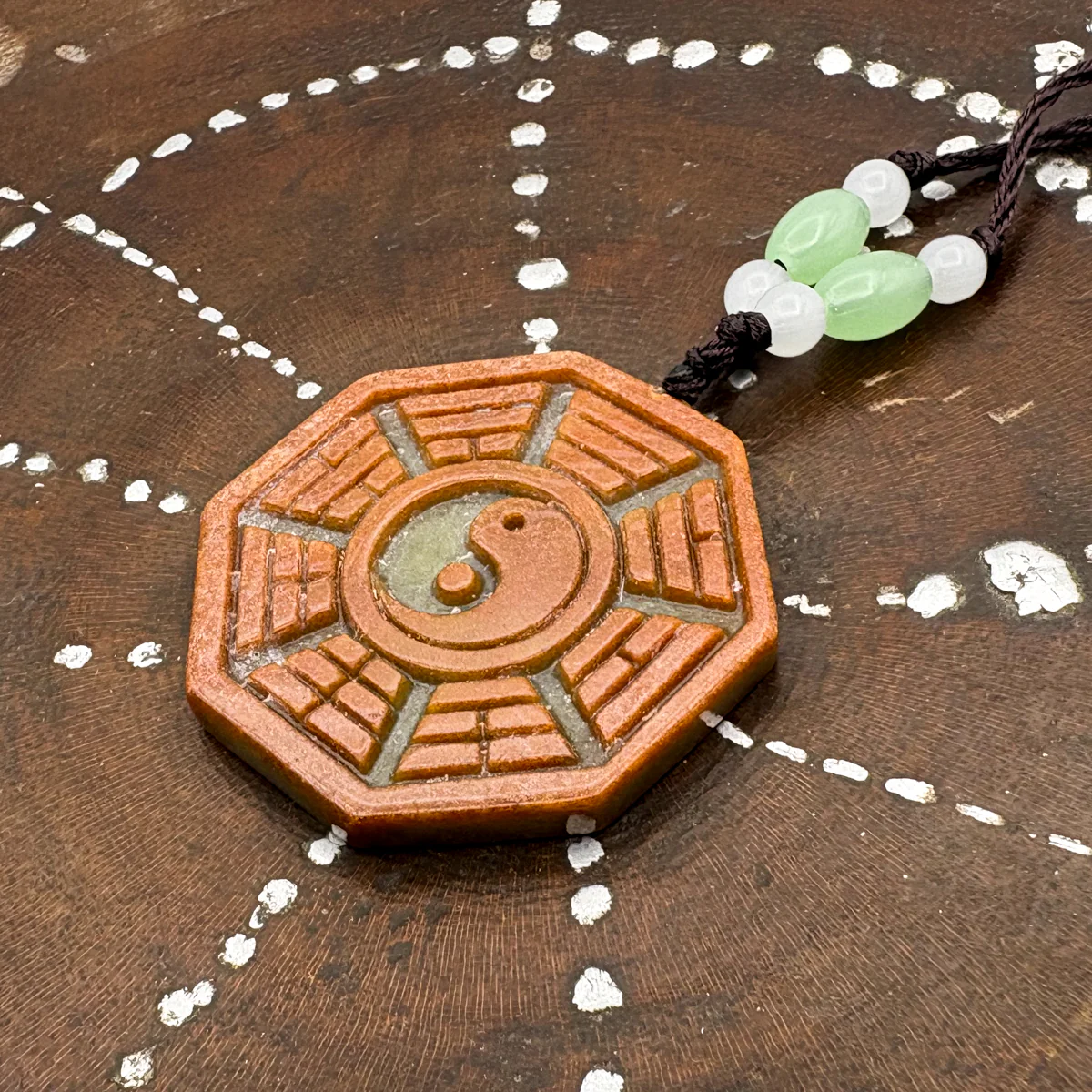 Certified Orange Green Natural A Jade Jadeite 8 Eight Diagram Feng Shui Pendant - Image 3