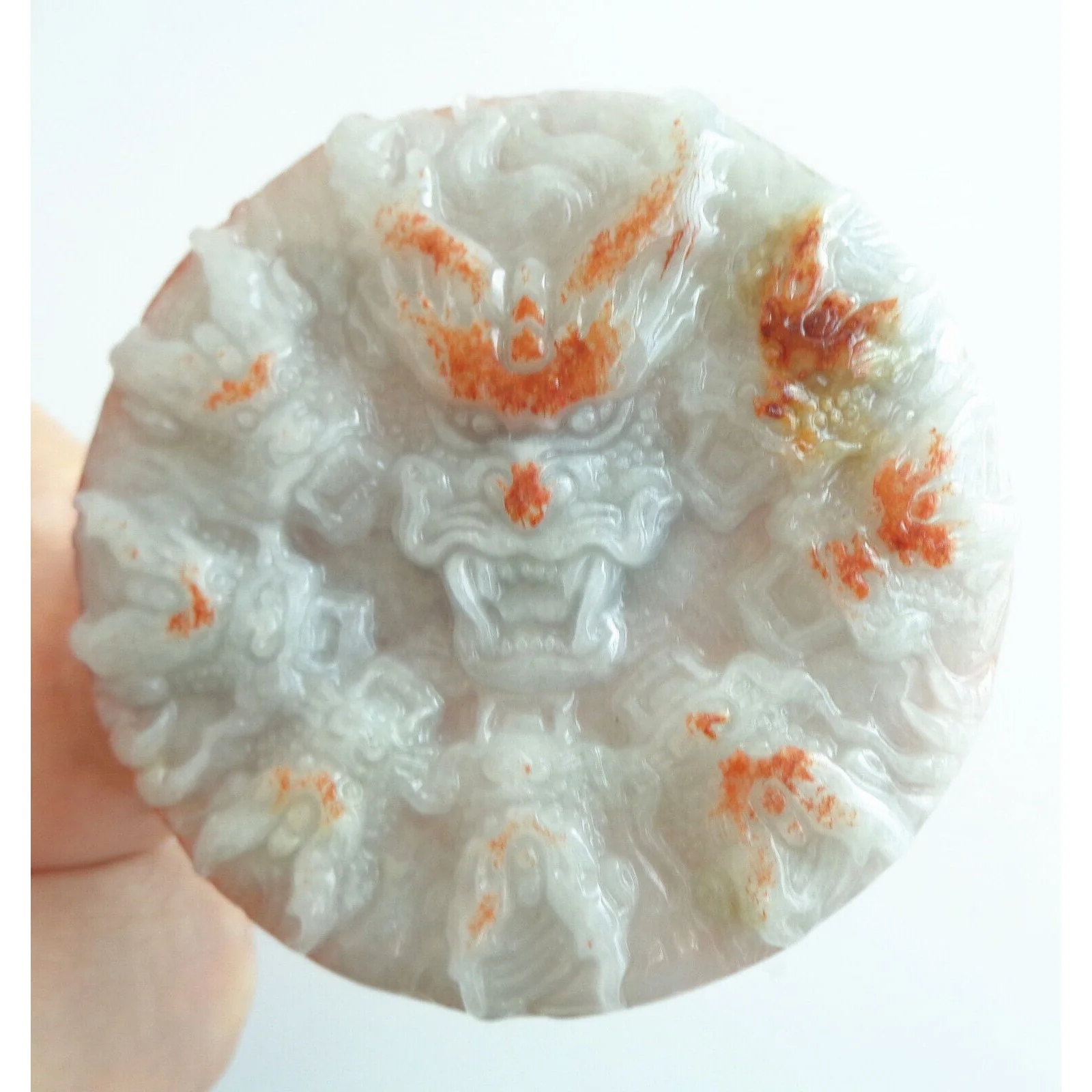 Certified Orange Green Natural A Jade Jadeite Carved 9 Dragons Pendant - Image 2