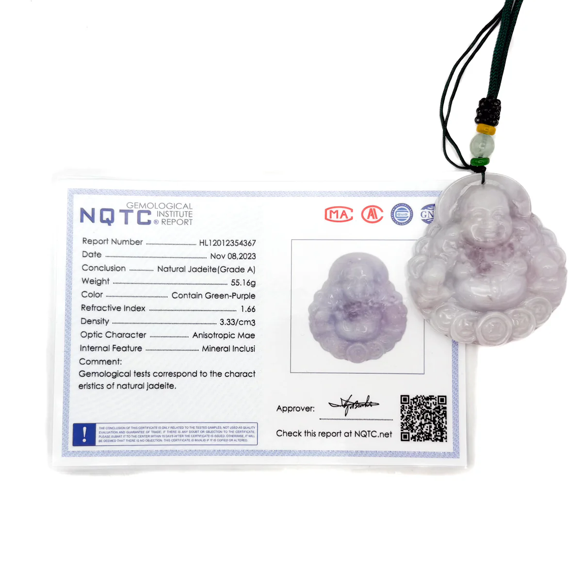 Certified Purple Burma Natural A Jade Jadeite Pendant Buddha God Coin Necklace - Image 18
