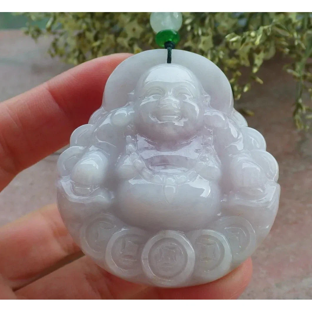 Certified Purple Burma Natural A Jade Jadeite Pendant Buddha God Coin Necklace - Image 19