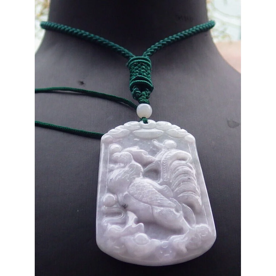 Certified Purple Burma Natural A Jade Jadeite Pendant Rooster Yuan Bao Necklace - Image 2
