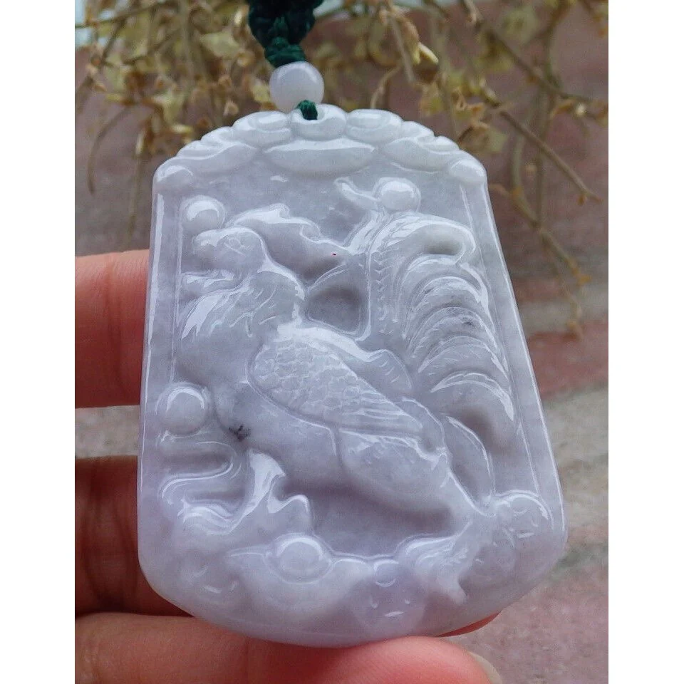 Certified Purple Burma Natural A Jade Jadeite Pendant Rooster Yuan Bao Necklace - Image 3