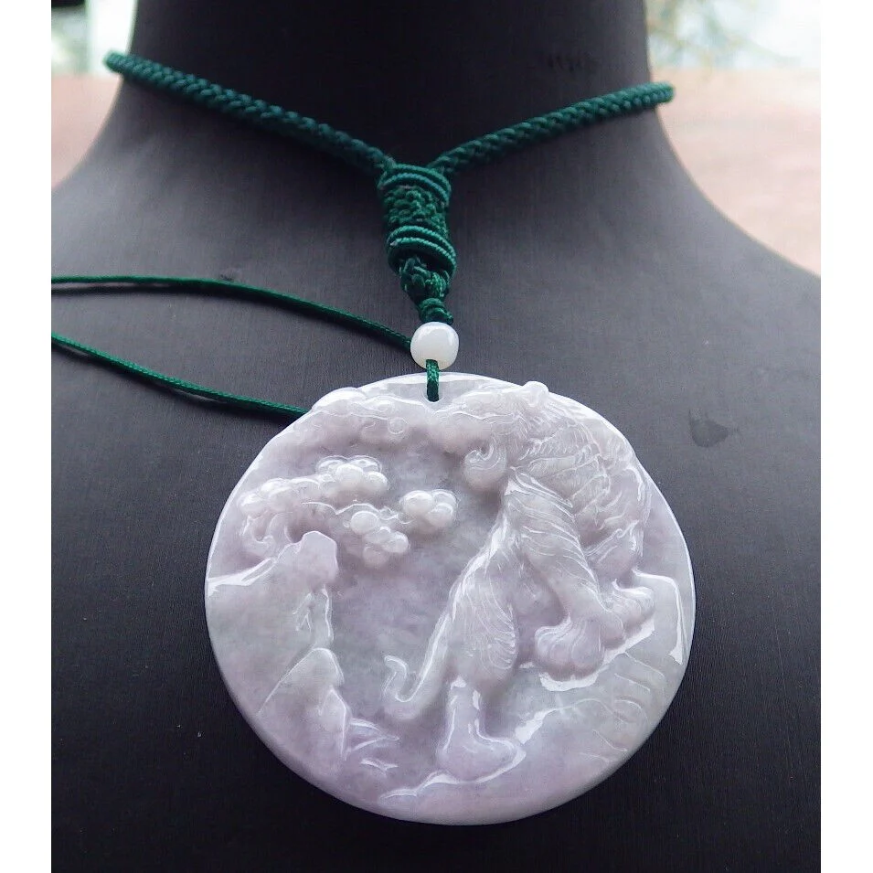 Certified Purple Burma Natural A Jade Jadeite Pendant Tiger Tree Necklace - Image 2