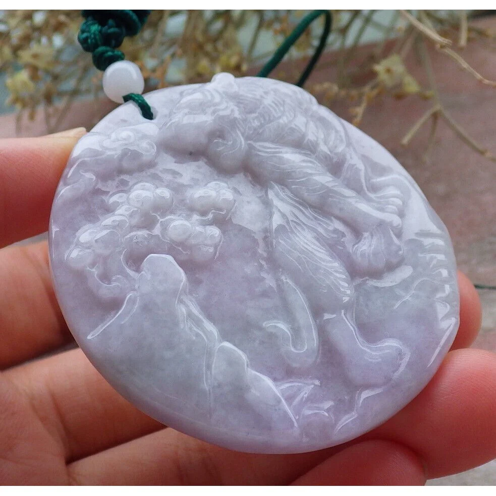 Certified Purple Burma Natural A Jade Jadeite Pendant Tiger Tree Necklace - Image 3