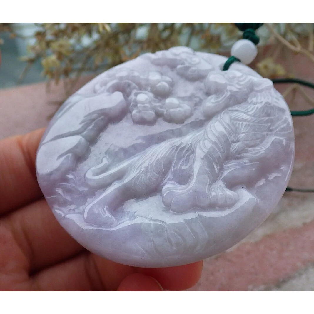 Certified Purple Burma Natural A Jade Jadeite Pendant Tiger Tree Necklace - Image 4