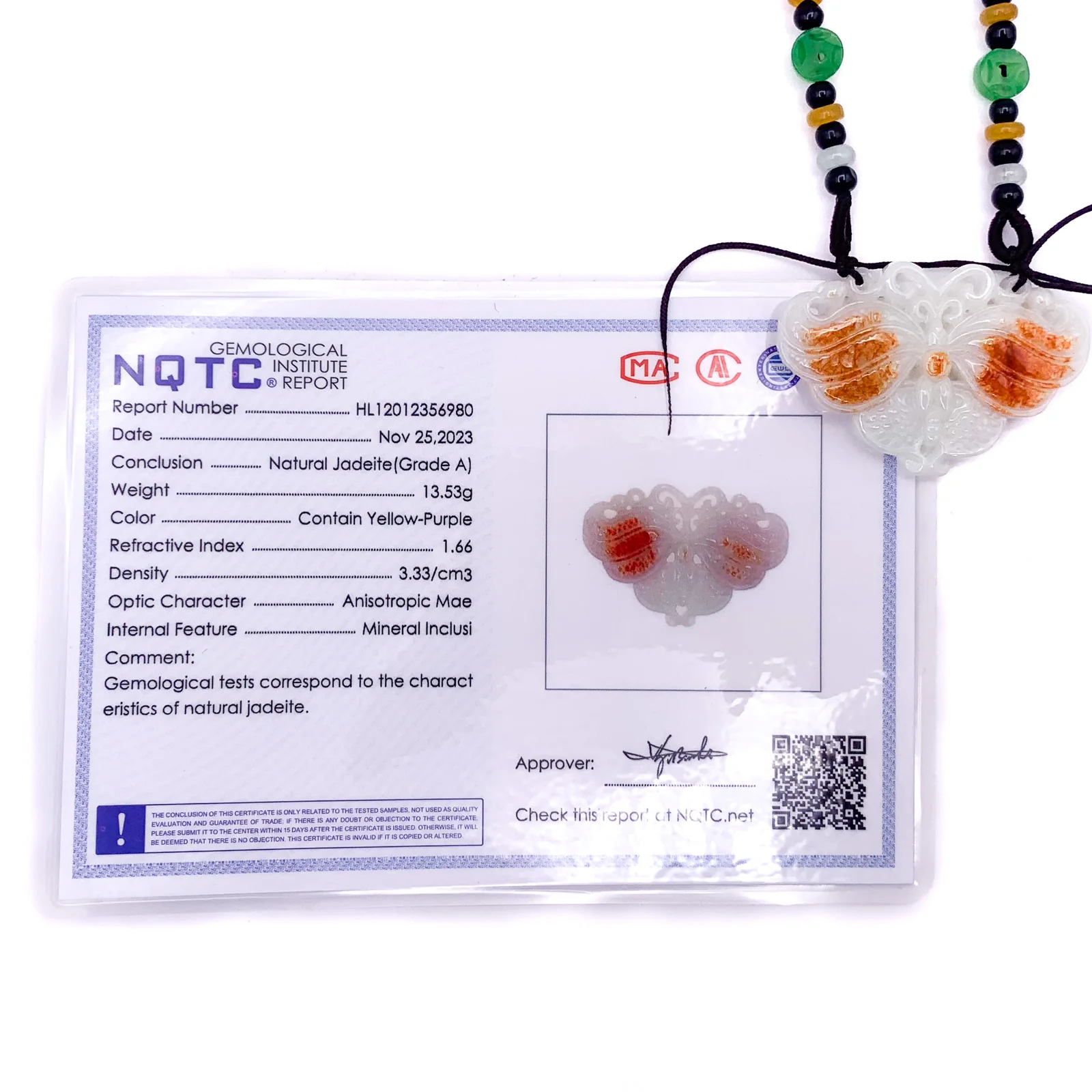 Certified Red 100% Burma Natural A Jade Jadeite Pendant Butterfly Necklace - Image 7