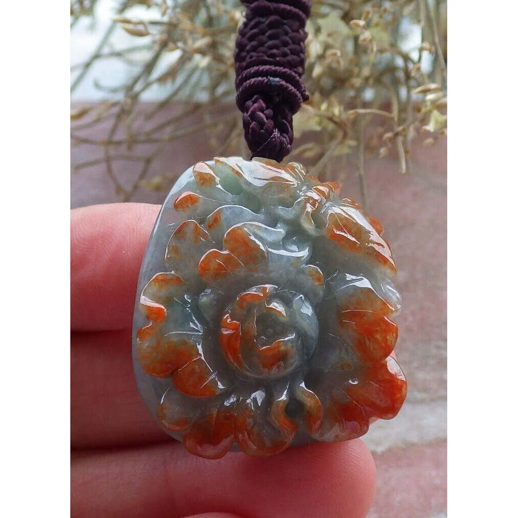 Certified Red Burma Natural A Jade Jadeite Pendant Butterfly Flower - Image 10