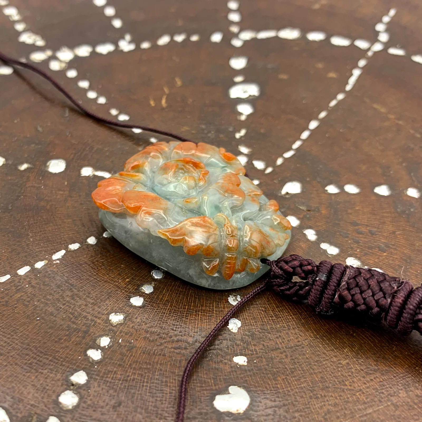 Certified Red Burma Natural A Jade Jadeite Pendant Butterfly Flower - Image 5