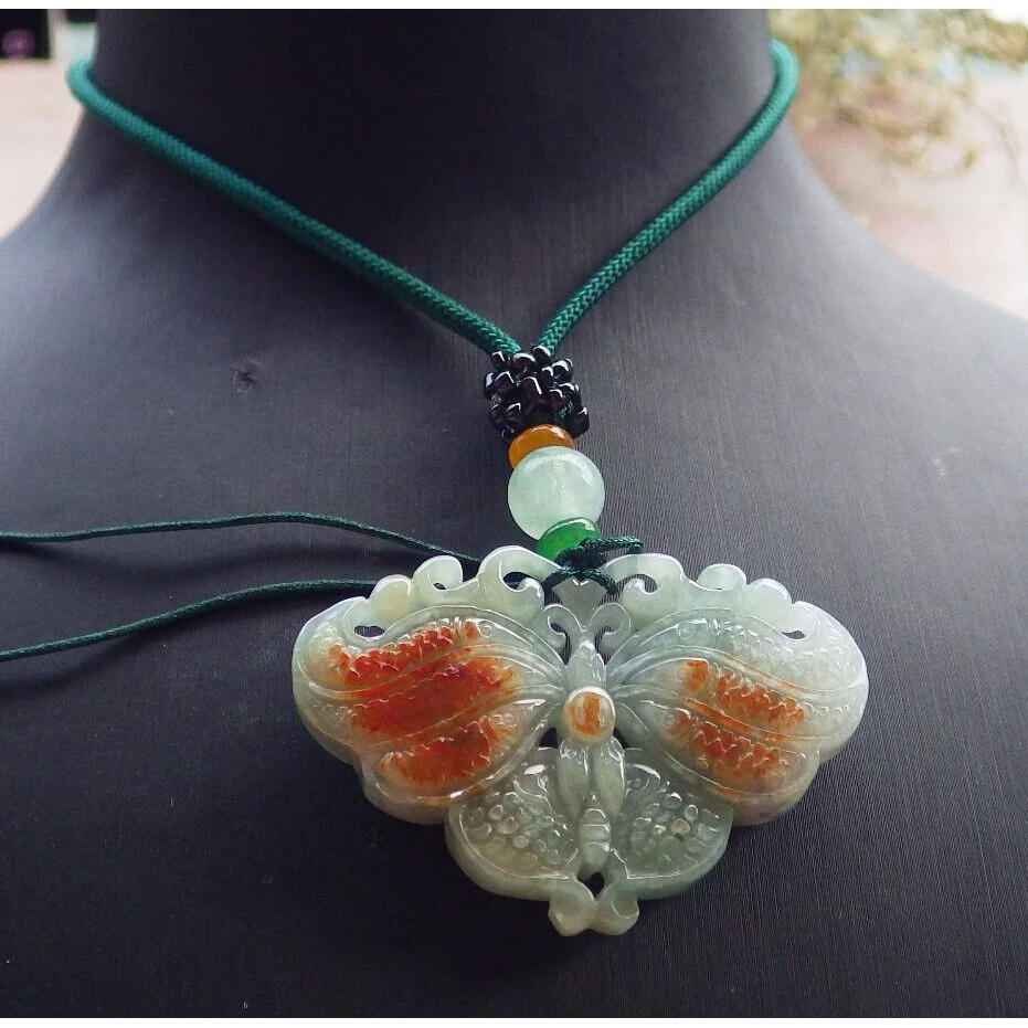 Certified Red Burma Natural A Jade Jadeite Pendant Butterfly Necklace - Image 2