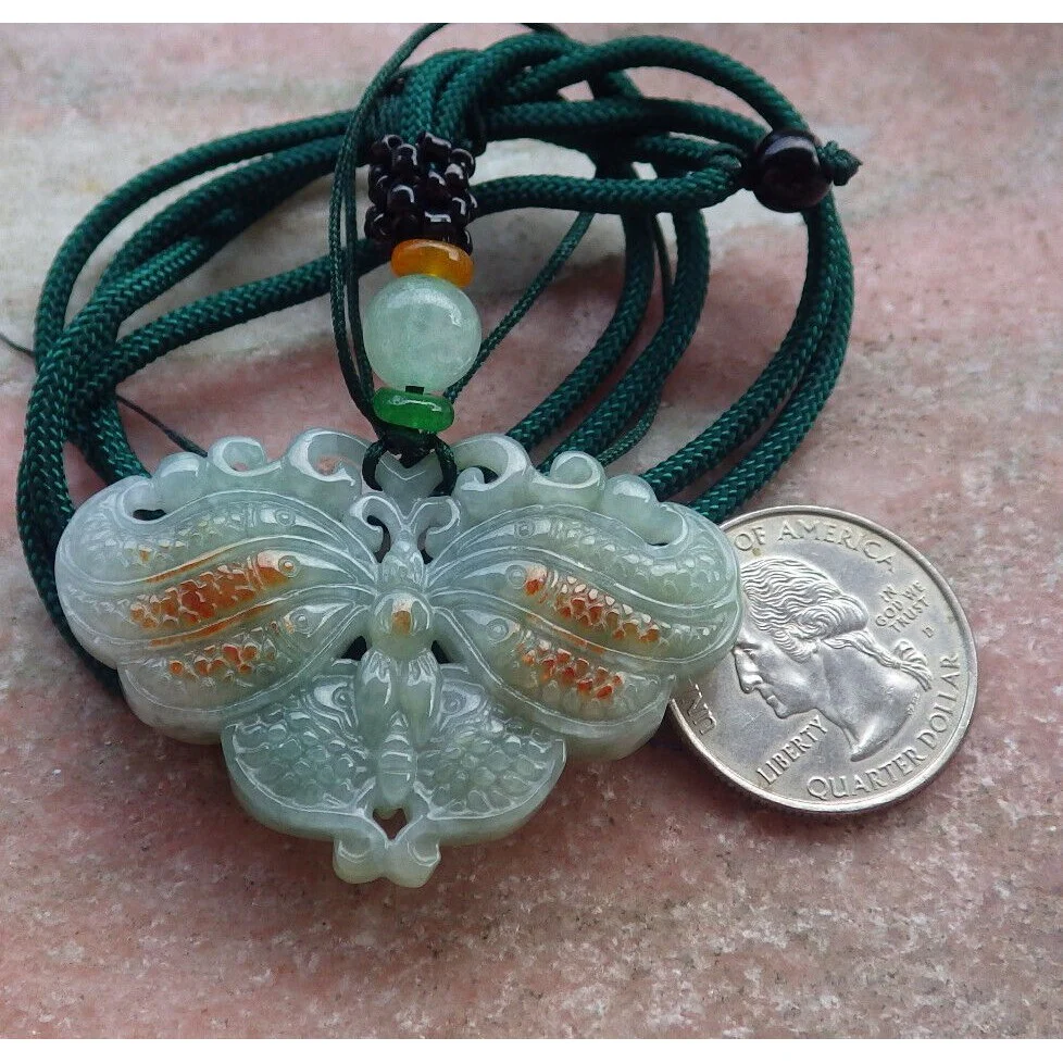 Certified Red Burma Natural A Jade Jadeite Pendant Butterfly Necklace - Image 3
