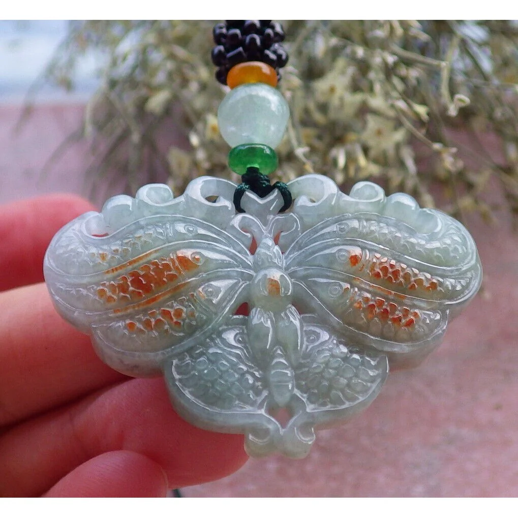 Certified Red Burma Natural A Jade Jadeite Pendant Butterfly Necklace - Image 4