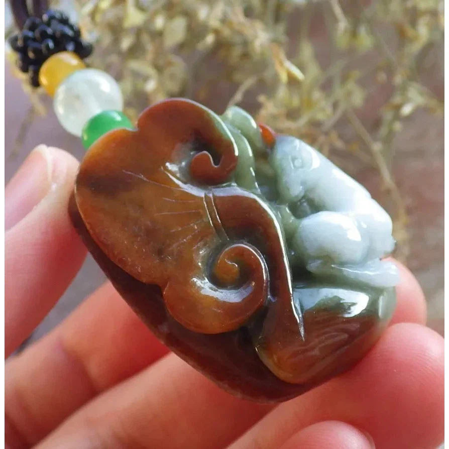 Certified Red Burma Natural A Jade Jadeite Pendant Deer Ruyi Flower - Image 4