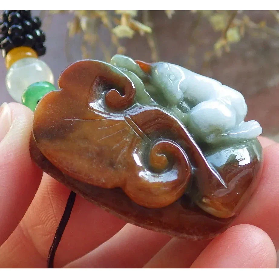 Certified Red Burma Natural A Jade Jadeite Pendant Deer Ruyi Flower - Image 6