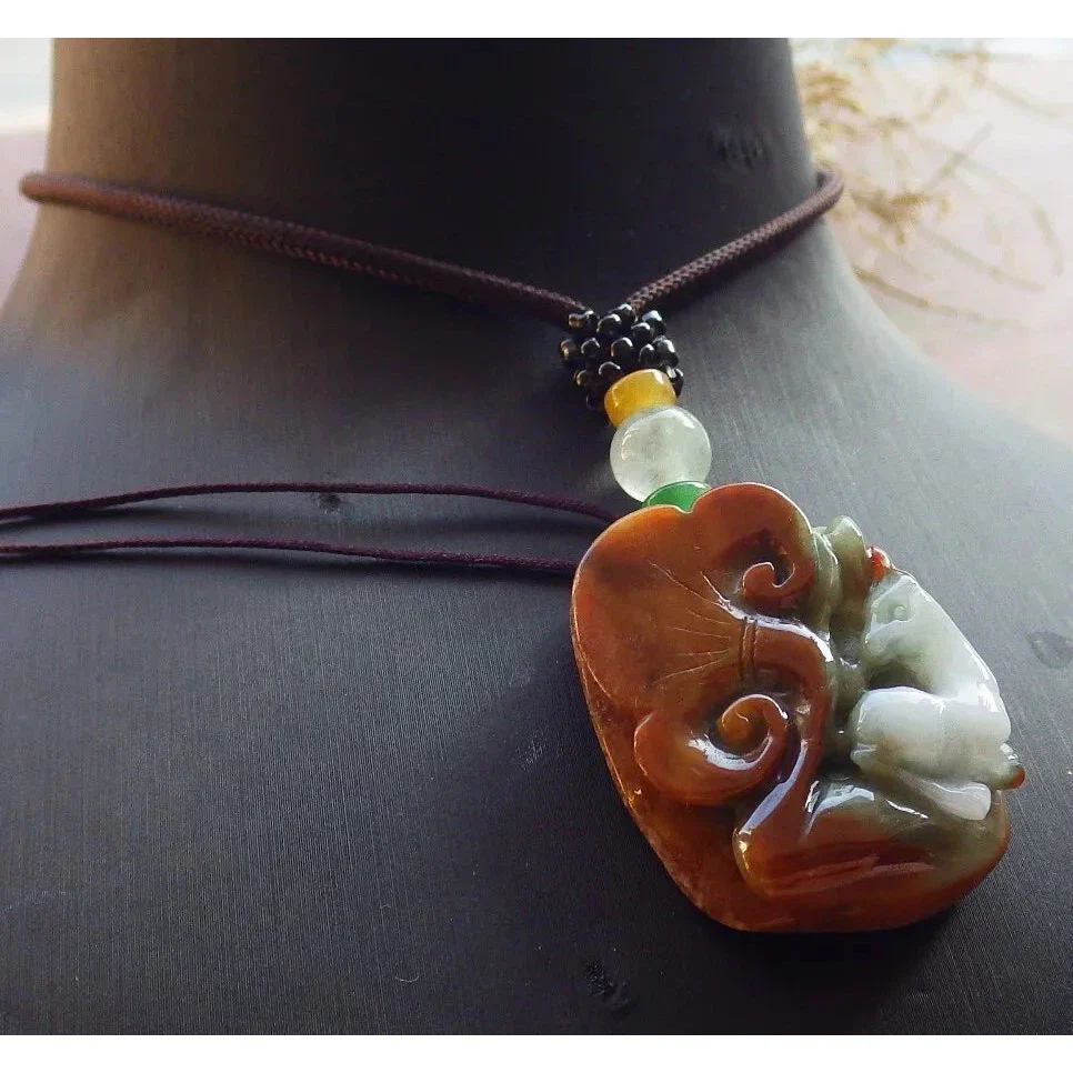 Certified Red Burma Natural A Jade Jadeite Pendant Deer Ruyi Flower - Image 7
