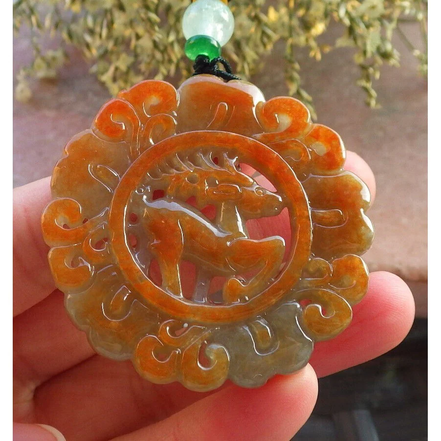 Certified Red Burma Natural A Jade Jadeite Pendant Deer Ruyi Flower Necklace - Image 2