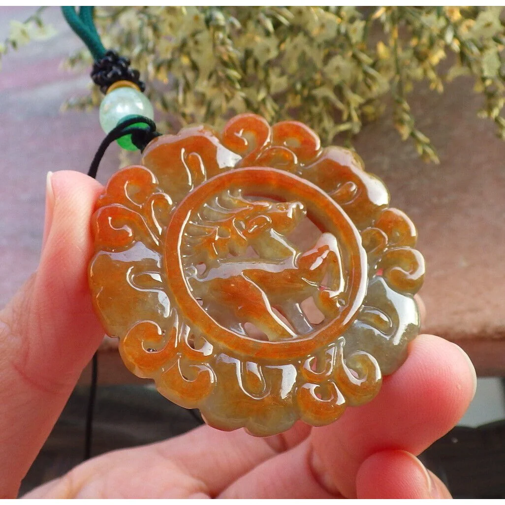 Certified Red Burma Natural A Jade Jadeite Pendant Deer Ruyi Flower Necklace - Image 4