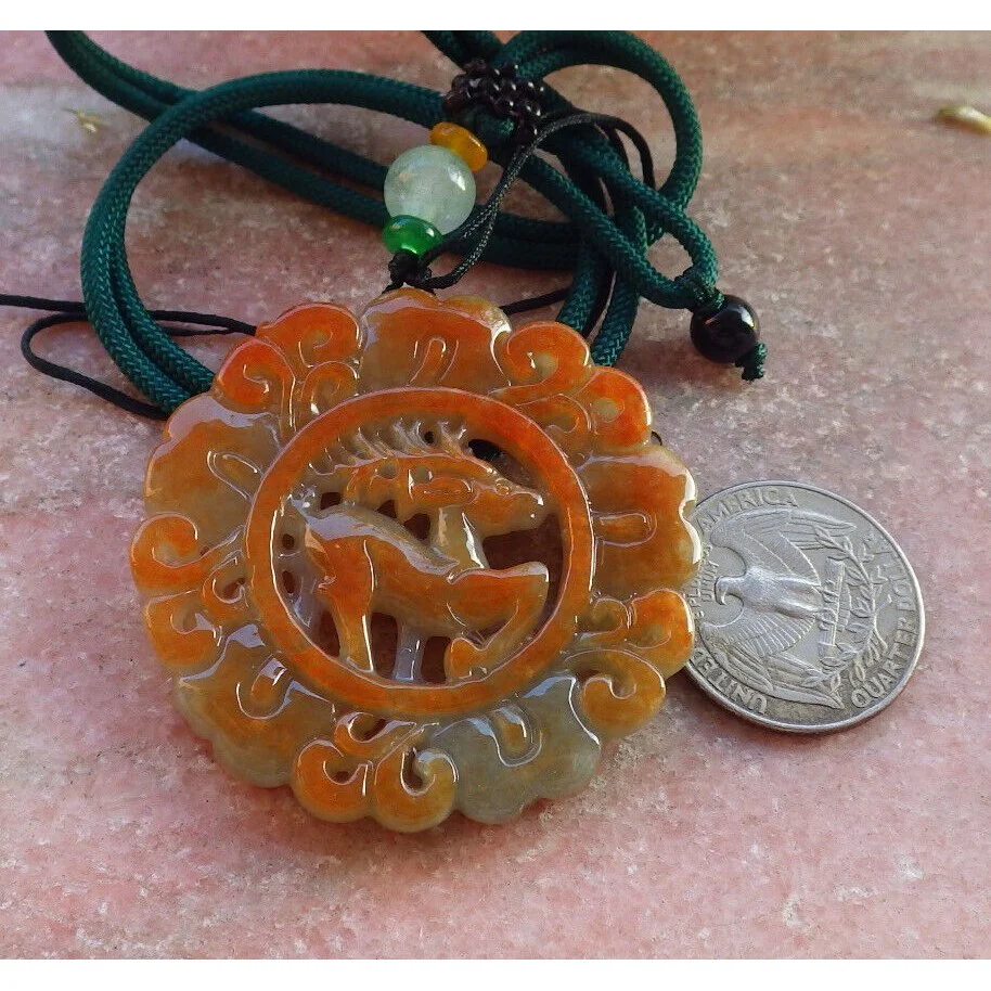 Certified Red Burma Natural A Jade Jadeite Pendant Deer Ruyi Flower Necklace - Image 5