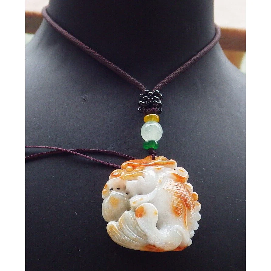 Certified Red Burma Natural A Jade Jadeite Pendant Dragon Fish Bead - Image 2