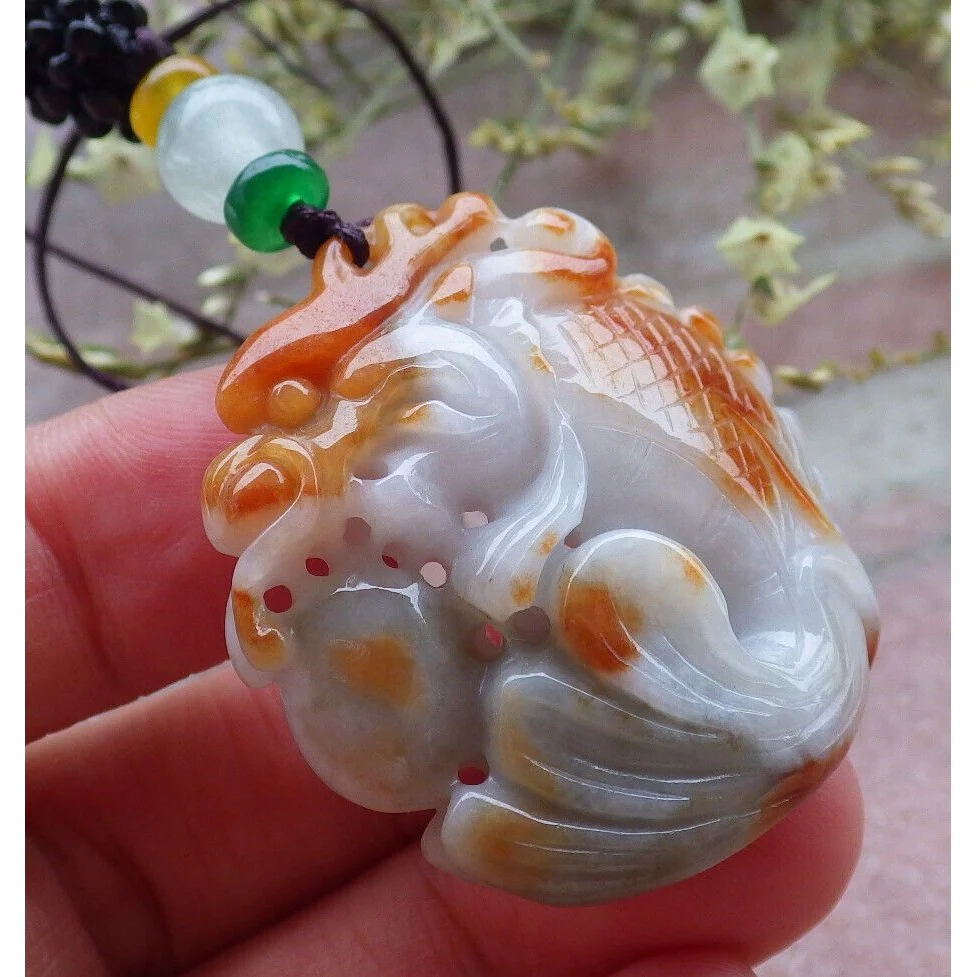 Certified Red Burma Natural A Jade Jadeite Pendant Dragon Fish Bead - Image 3