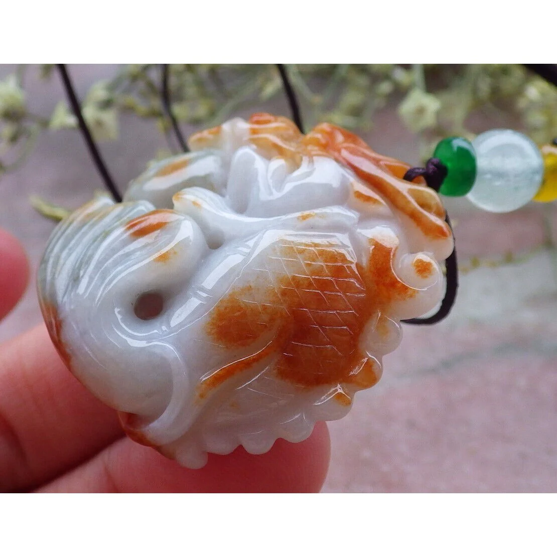 Certified Red Burma Natural A Jade Jadeite Pendant Dragon Fish Bead - Image 4