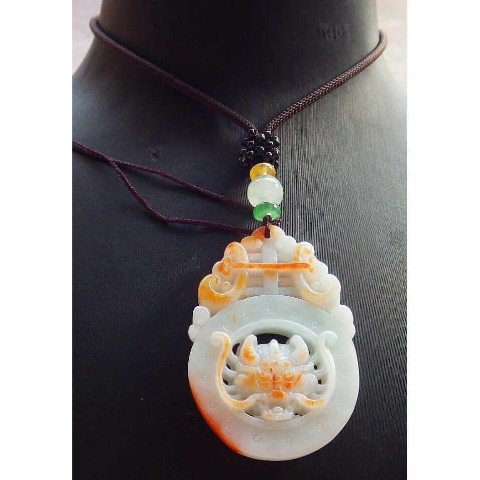 Certified Red Burma Natural A Jade Jadeite Pendant Dragon Ruyi Longevity Necklace - Image 2