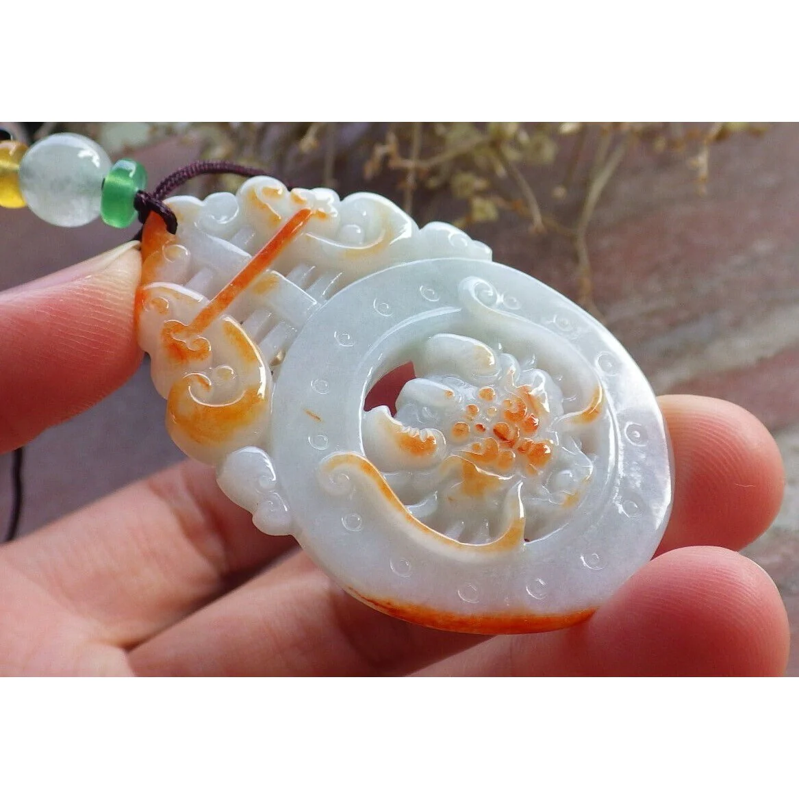Certified Red Burma Natural A Jade Jadeite Pendant Dragon Ruyi Longevity Necklace - Image 3