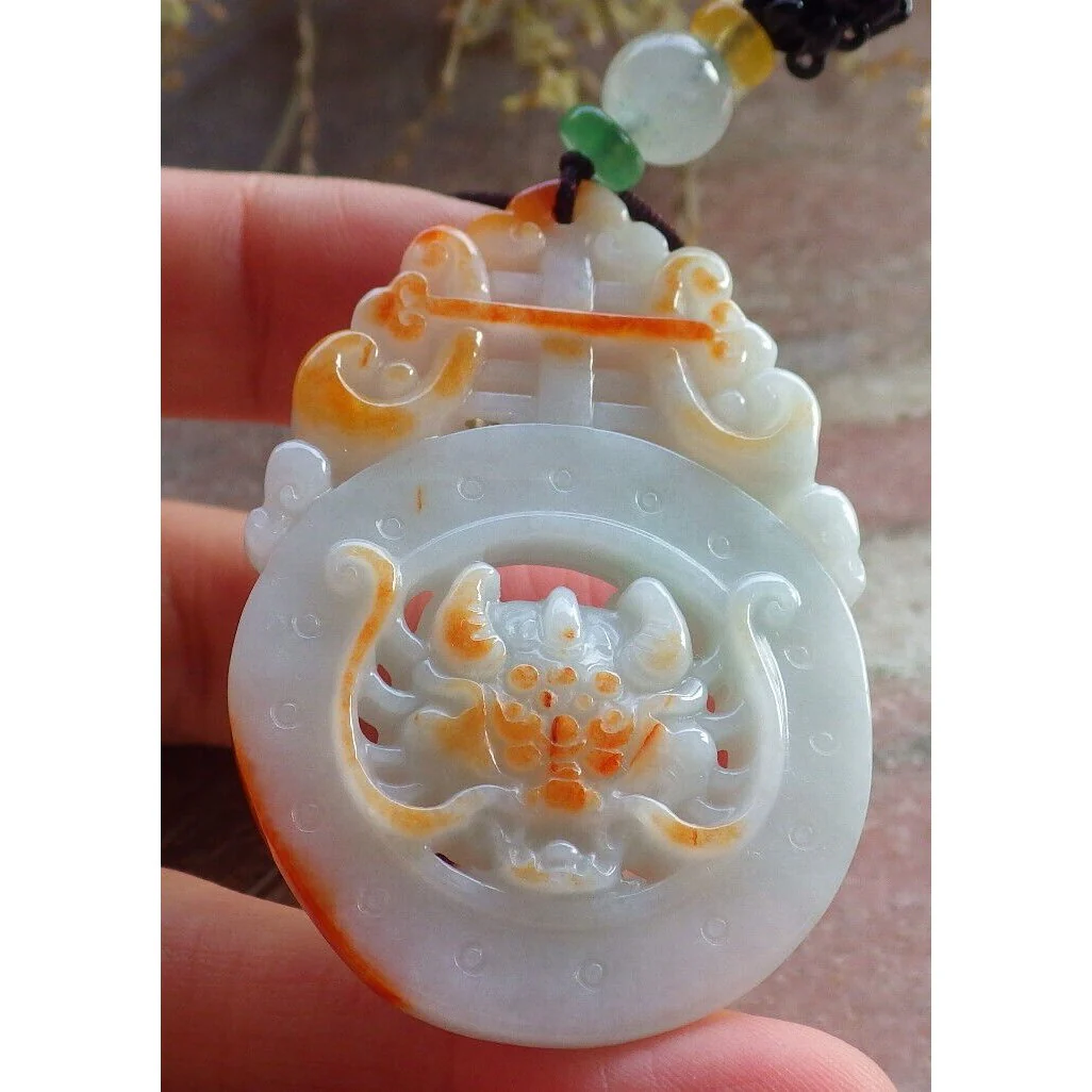 Certified Red Burma Natural A Jade Jadeite Pendant Dragon Ruyi Longevity Necklace - Image 4