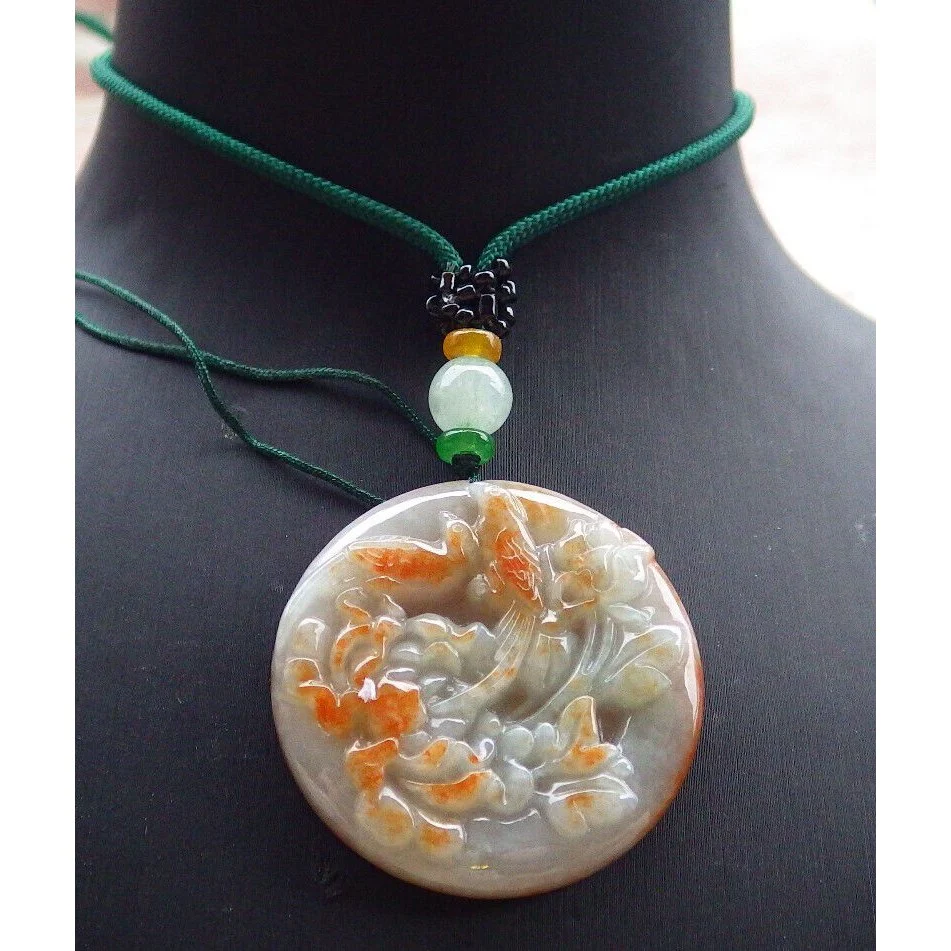 Certified Red Burma Natural A Jade Jadeite Pendant Phoenix Bird Flower Necklace - Image 2