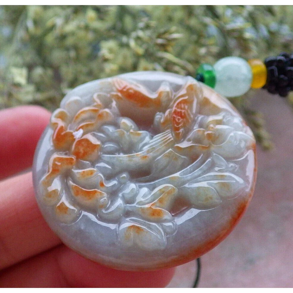 Certified Red Burma Natural A Jade Jadeite Pendant Phoenix Bird Flower Necklace - Image 4
