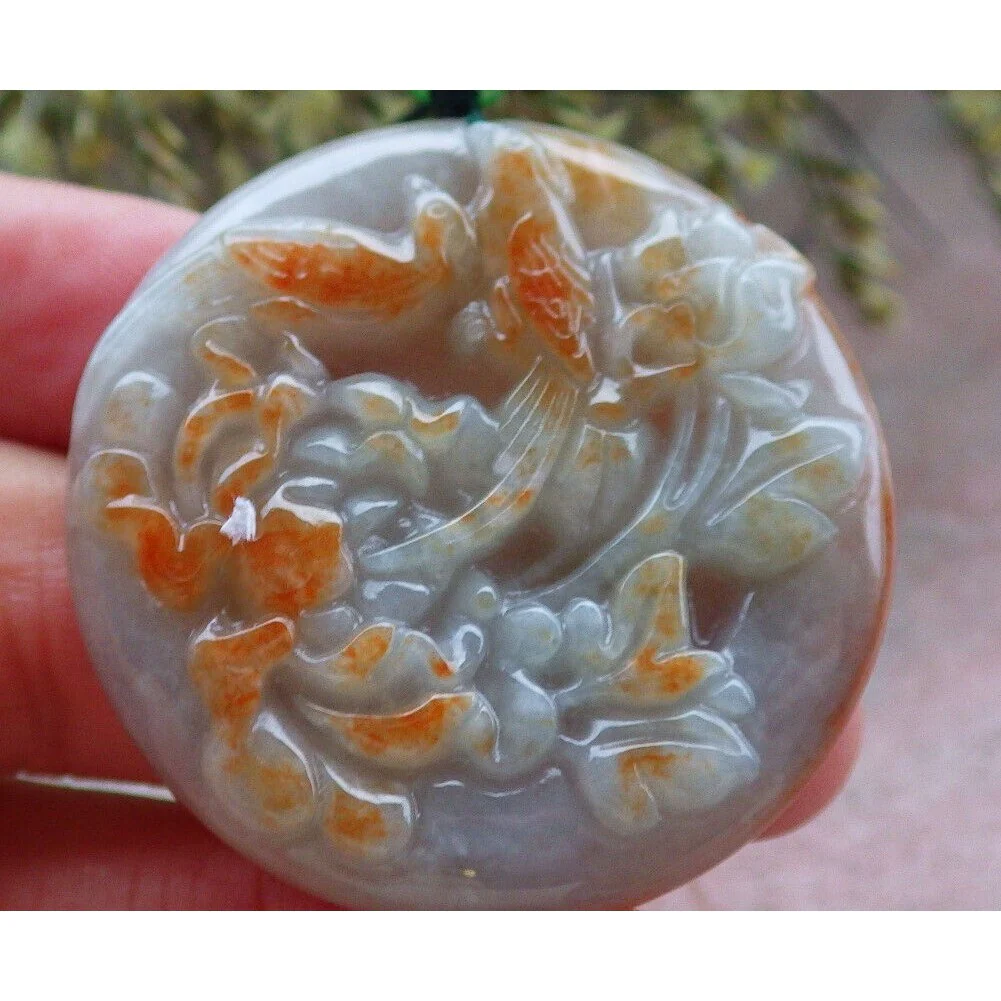 Certified Red Burma Natural A Jade Jadeite Pendant Phoenix Bird Flower Necklace - Image 5