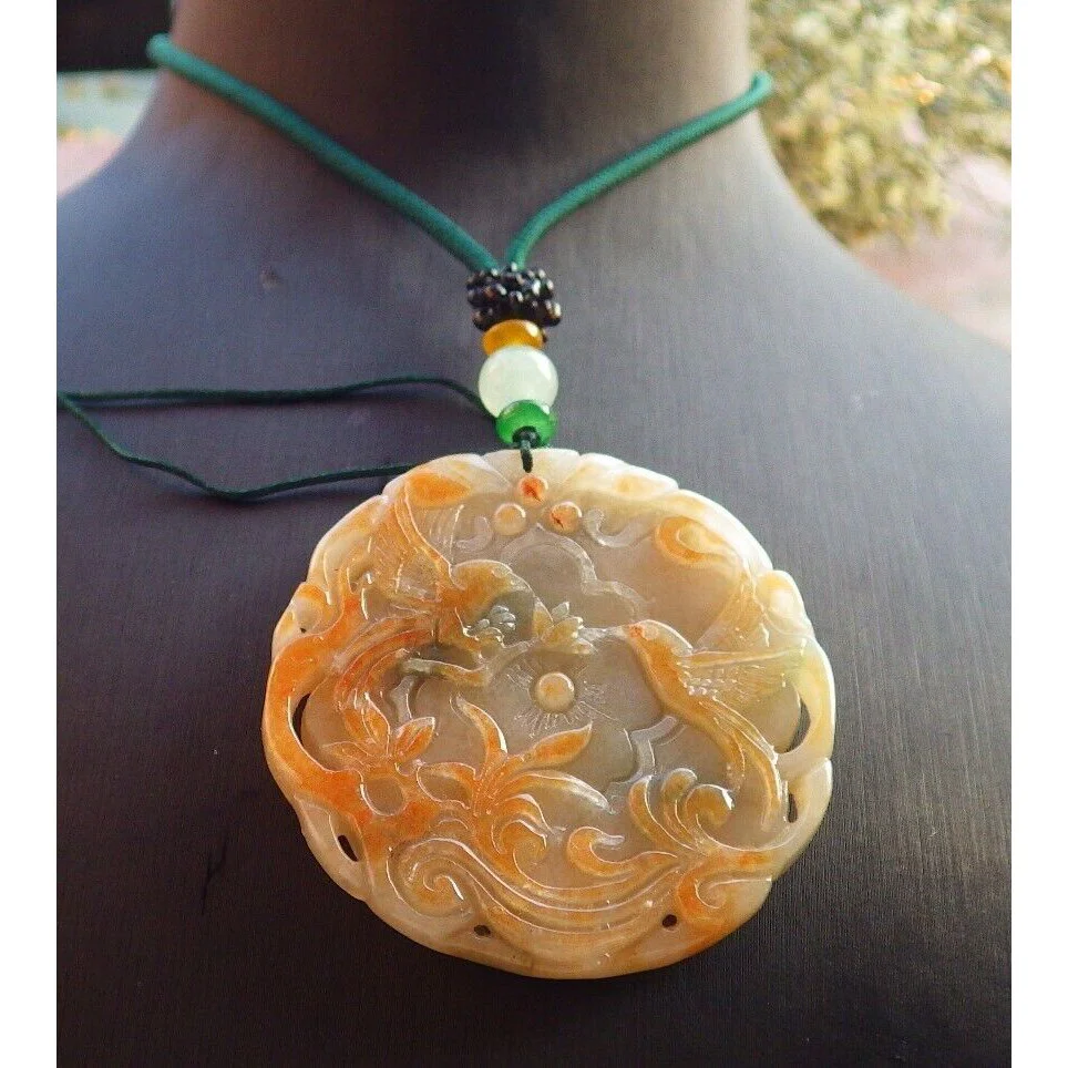 Certified Red Burma Natural A Jade Jadeite Pendant Phoenix Flower Necklace - Image 2