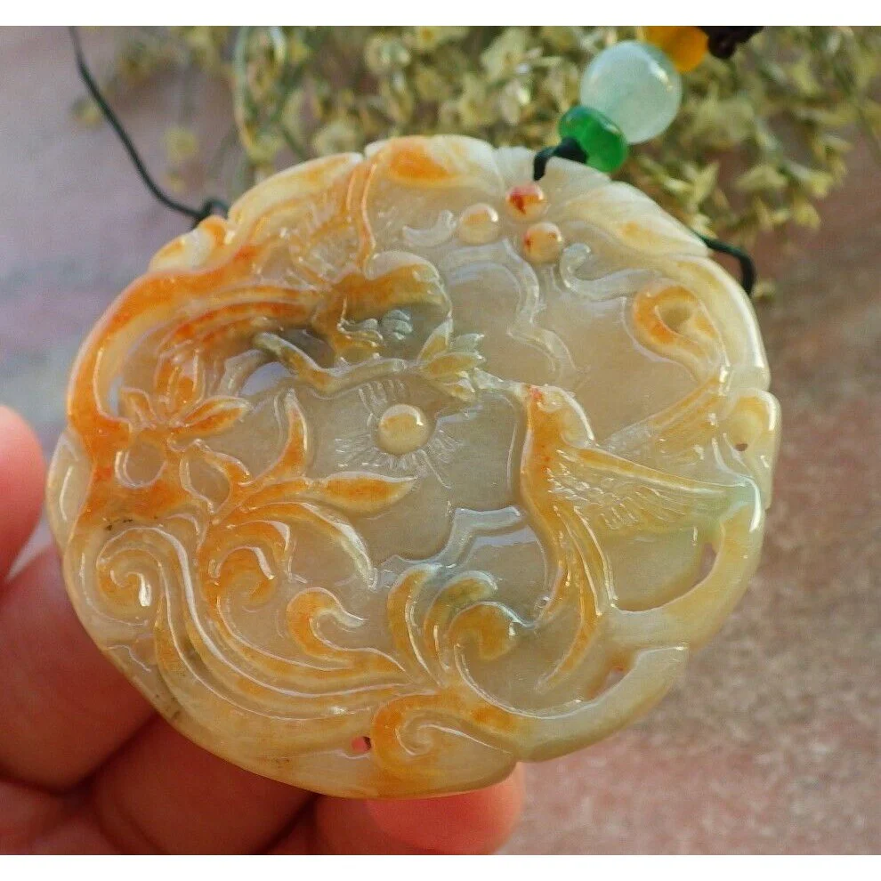 Certified Red Burma Natural A Jade Jadeite Pendant Phoenix Flower Necklace - Image 3