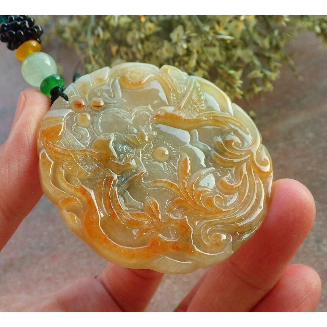 Certified Red Burma Natural A Jade Jadeite Pendant Phoenix Flower Necklace - Image 4