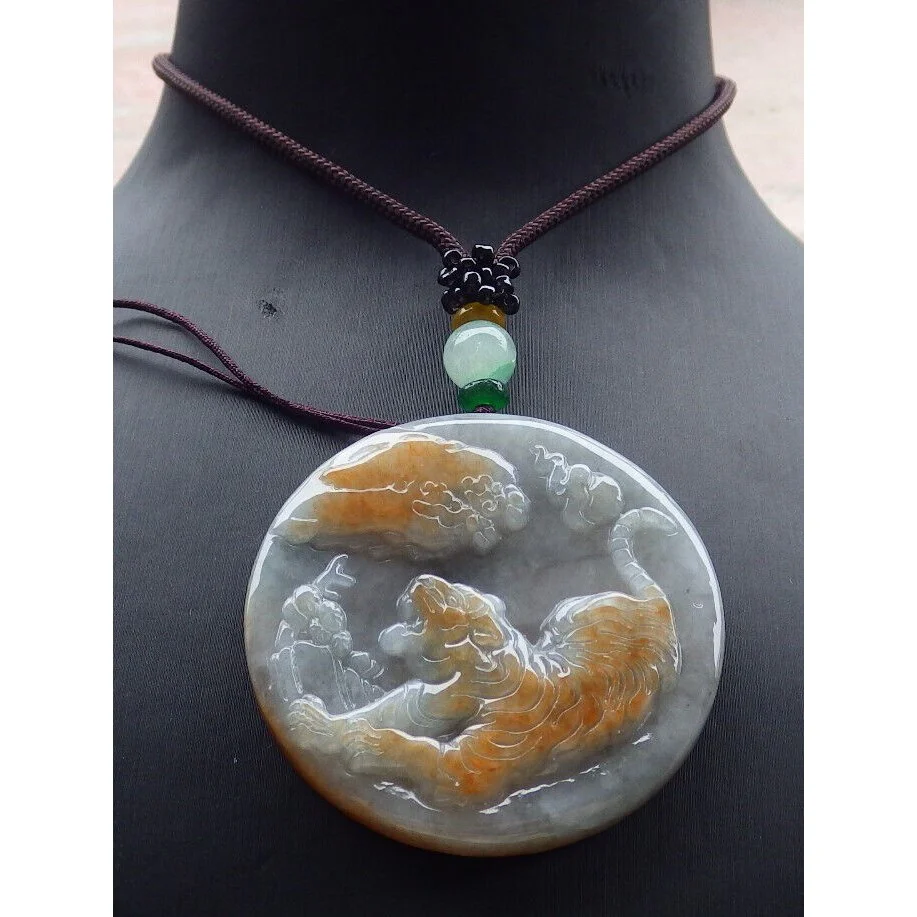 Certified Red Burma Natural A Jade Jadeite Pendant Tiger Circle Necklace - Image 2