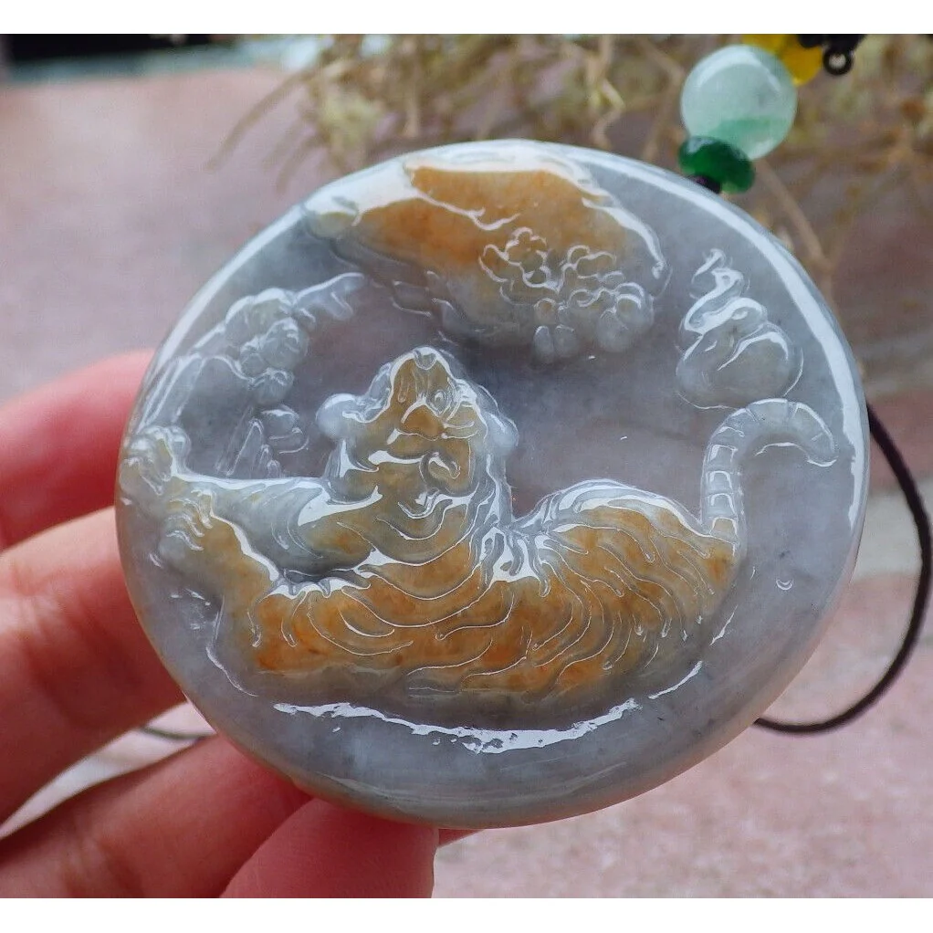 Certified Red Burma Natural A Jade Jadeite Pendant Tiger Circle Necklace - Image 3