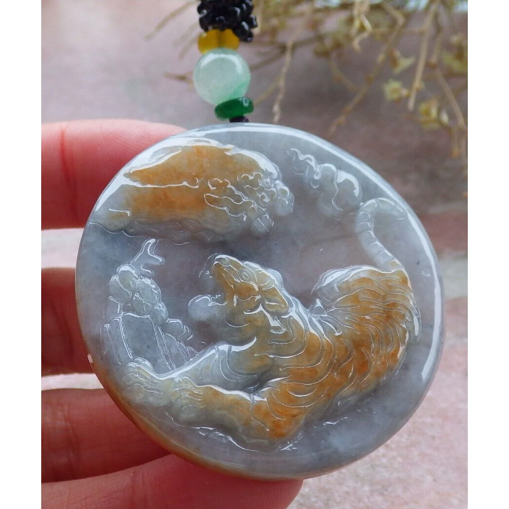 Certified Red Burma Natural A Jade Jadeite Pendant Tiger Circle Necklace - Image 4