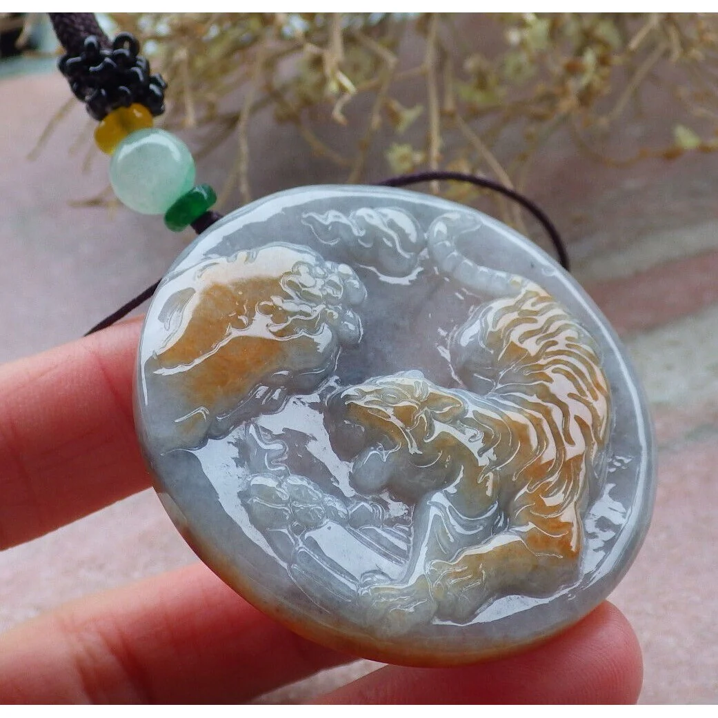 Certified Red Burma Natural A Jade Jadeite Pendant Tiger Circle Necklace - Image 5