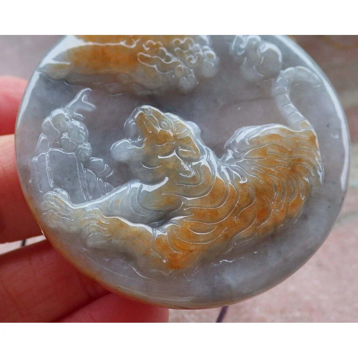 Certified Red Burma Natural A Jade Jadeite Pendant Tiger Circle Necklace - Image 6