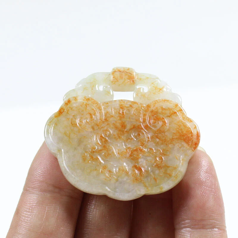 Certified Red Green Burma 100% A Jade Jadeite Pendant Lock Ruyi Necklace - Image 2